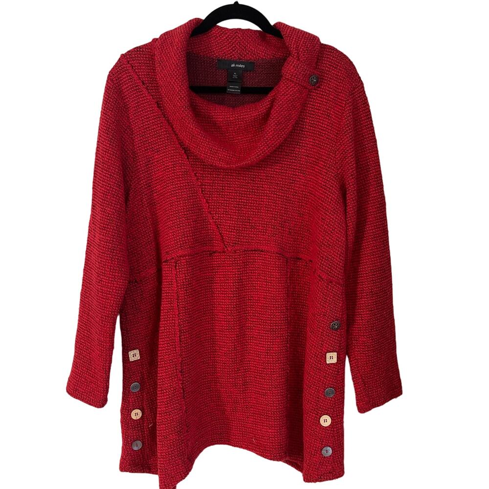 Ali Miles Red/Black Nubby Weave, Relaxed Cowl Neck Tunic - Size XL